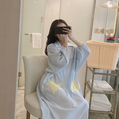 저스틴 여성용 루즈핏 포켓 투스타 원피스 잠옷