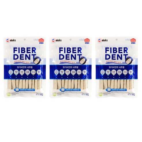 아스쿠 화이바덴트 강아지 덴탈껌 60g, 내츄럴, 3개
