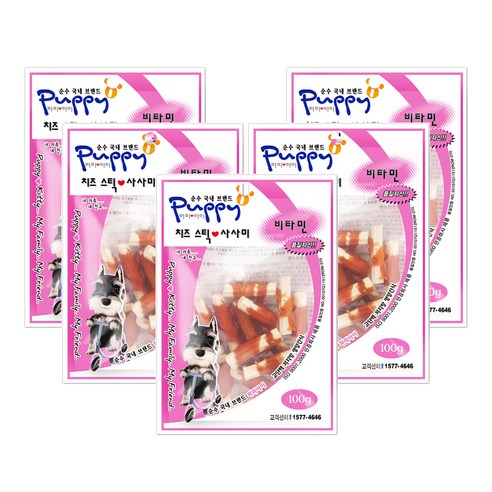 퍼피아이 강아지 간식 100g, 치즈스틱사사미, 5개