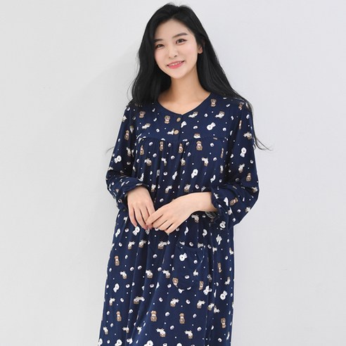 속옷미인 여성용 피치기모 동물 잠옷 원피스