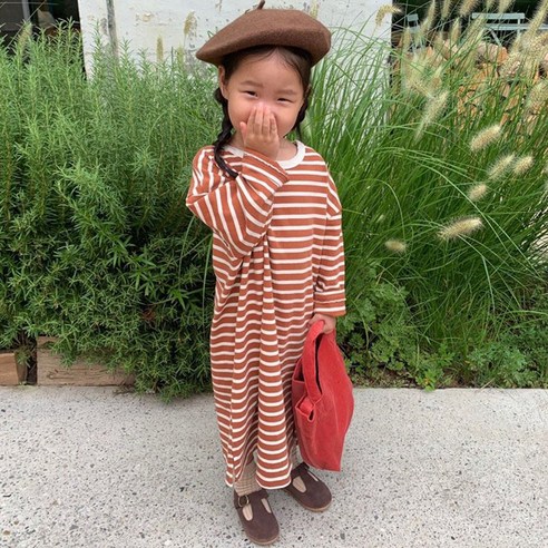 느엘 여아용 줄무늬롱원피스
