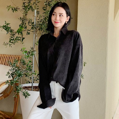 오키진 여성용 코듀따뜻 박시 남방