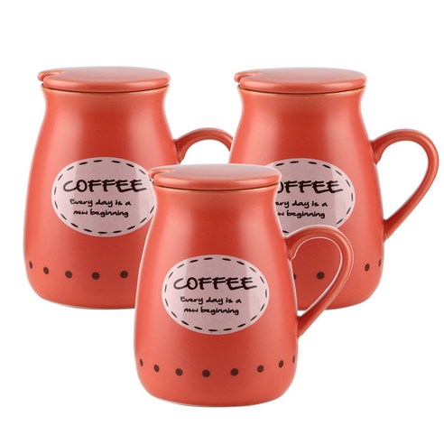 삼호유리 뚜껑 밀크 머그컵 400ml SH150501, 오렌지, 3개