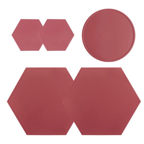 에이드엘 헥사곤 실리콘 테이블웨어 2인세트, 코랄레드, 395 x 343 mm