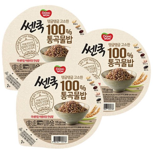 동원 쎈쿡 100%통곡물 즉석밥, 195g, 3개