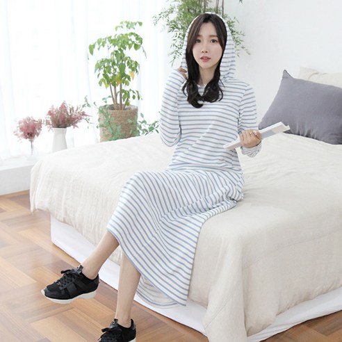 세이스타일 여성용 홈단가라 후드 롱원피스
