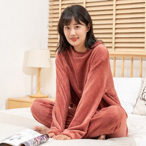 세컨핑크 꿀잠 극세사 프리미엄 커플 수면 잠옷 상하의 세트