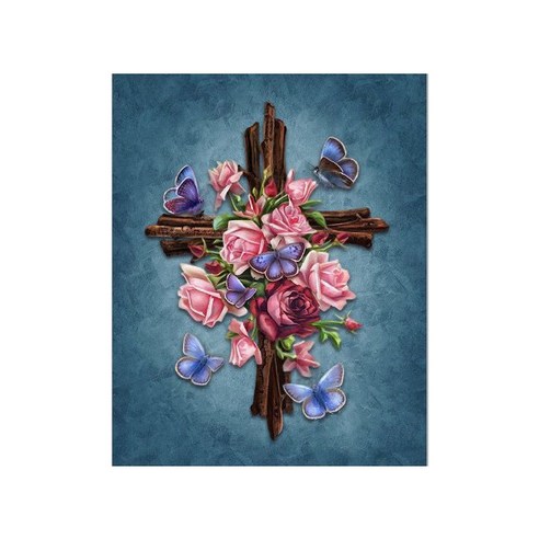 케이엠엘리 보석십자수 40 x 50 cm, 3D 크로스장미(원형), 1세트