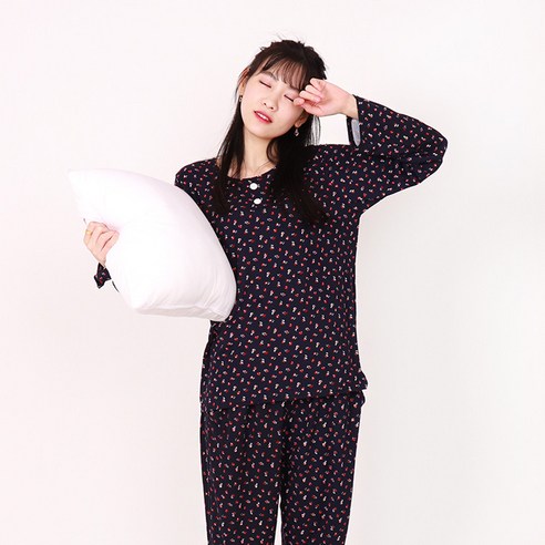 잭크로우 여성용 피치기모 플라워 잠옷 상하의 세트