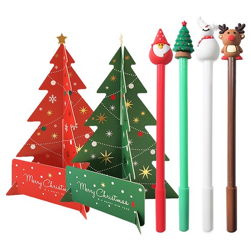 트리 스탠딩 카드 2p + X MAS 중성펜 0.5mm 4p 세트, 랜덤 발송, 1세트