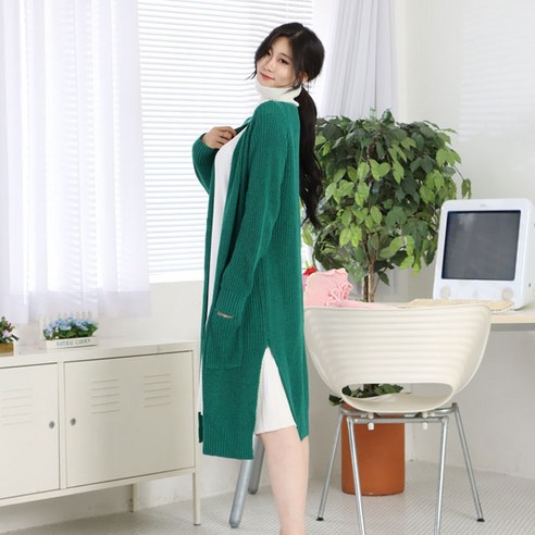 페이퍼먼츠 여성용 루즈핏 롱 트임 니트 가디건 코트 6907