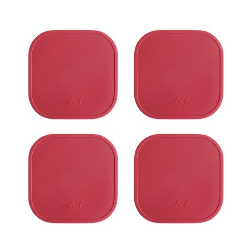 에이드엘 스퀘어 실리콘 컵받침 4p, 코랄레드, 4개