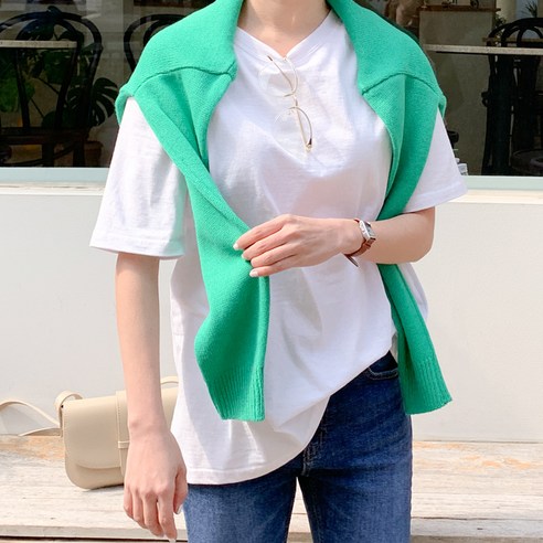 아모르데이 여성용 데일리 핏 라운드넥 기본 반팔 티셔츠