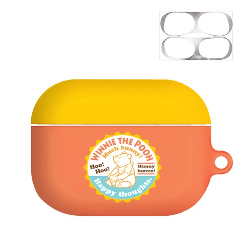 디즈니 곰돌이푸 허니 하드 에어팟프로 이어폰 케이스 + 철가루 방지 스티커, 단일 상품, 오렌지써클 곰돌이푸