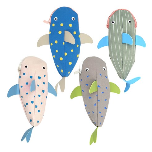 더오픈하우스 패턴 물고기 파우치형 필통 74-0268 4종 세트, 스트라이프, 핑크, 블루, 트라이앵글, 1세트