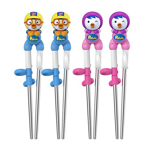 에디슨 오른손용 입체 스텐 교정젓가락 2종 세트, 뽀로로 + 패티, 2세트