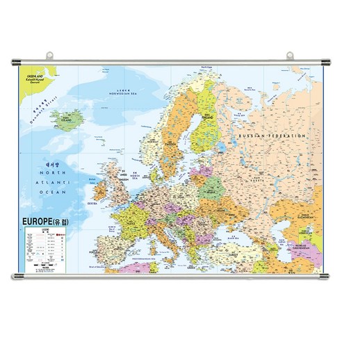 지도닷컴 족자형 유럽 지도 소 110 x 78 cm + 족자 걸이 + 세계지도 세트, 1세트