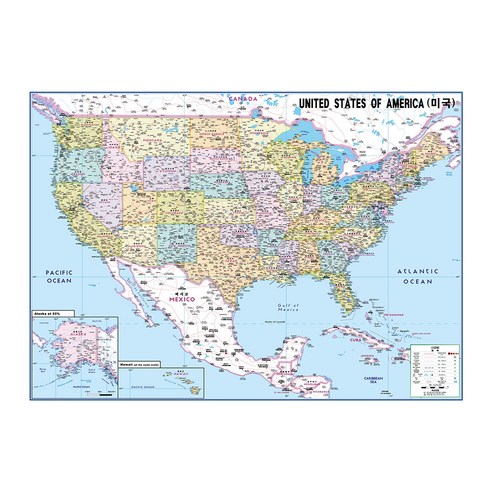 지도닷컴 코팅형 미국 지도 소 110 x 78 cm + 세계지도 세트