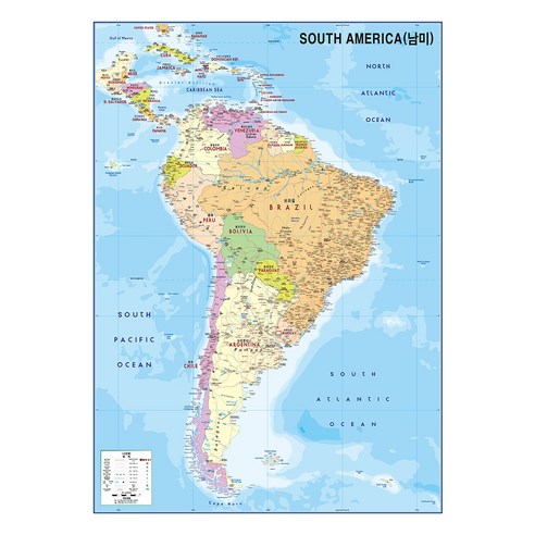 지도닷컴 코팅형 남아메리카 지도 소 110 x 78 cm + 세계지도 세트, 1세트