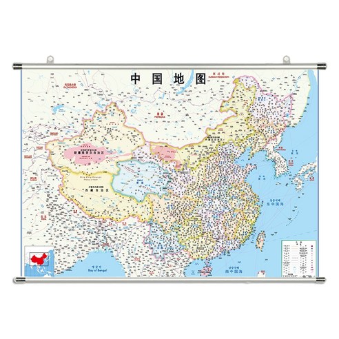 지도닷컴 족자형 한중판 중국 지도 중 150 x 110 cm + 족자 걸이 + 세계지도 세트, 1세트