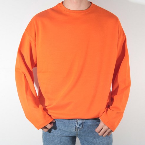 제이에이치스타일 남성용 오버핏 무지 긴팔 티셔츠, 오렌지