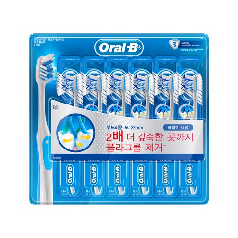 오랄비 크로스액션 초소형헤드 칫솔, 6개입, 1개