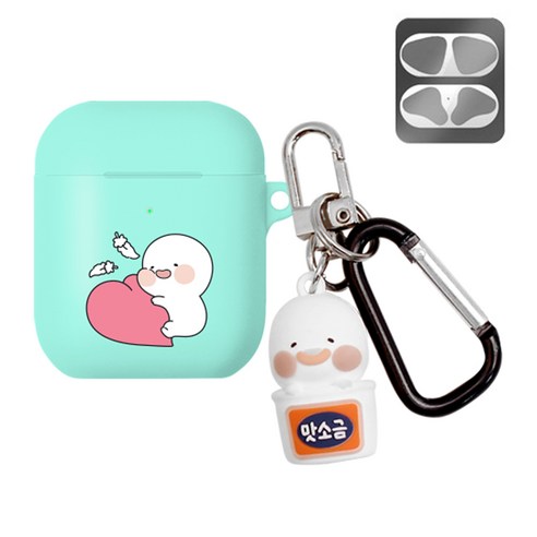 옴팡이 챠밍 키링 컬러젤리 에어팟케이스 + 철가루 방지 스티커, 하트쿠션