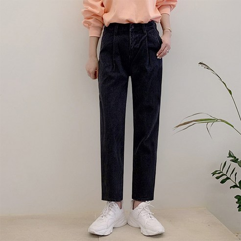 오키진 여성용 티티핀턱 반배기 청바지
