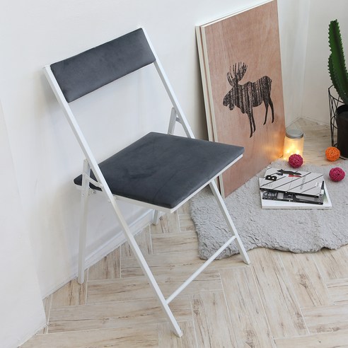 까사마루 노블레 벨벳 접이식 의자, 그레이 + 화이트