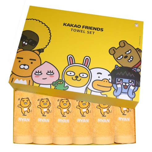 카카오프렌즈 세면타올 6p 선물세트 150g 30수 면사, 오렌지(라이언), 6개