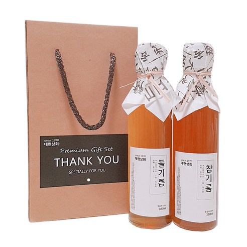 50년전통대현상회 저온압착 참기름 180ml + 들기름 180ml + 선물박스 세트, 1세트