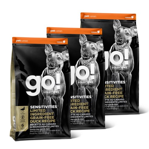 go 전연령 강아지 센서티브 LID 레시피 건식사료, 오리, 2kg, 3개