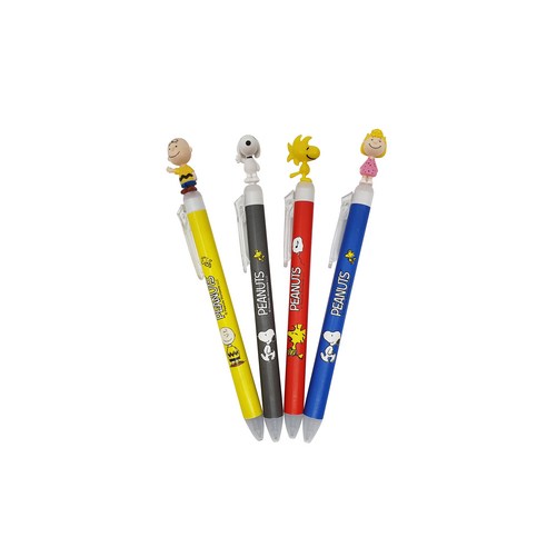피너츠 스누피 캐릭터 마스코트 볼펜 0.5mm 4종 세트, 찰리브라운, 스누피, 우드스탁, 샐리브라운, 1세트