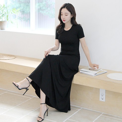 세이스타일 와이즈 라운드 넥 반팔 A라인 롱 원피스 반팔원피스 세이스타일 와이즈 라운드 넥 반팔 A라인 롱 원피스 반팔원피스
