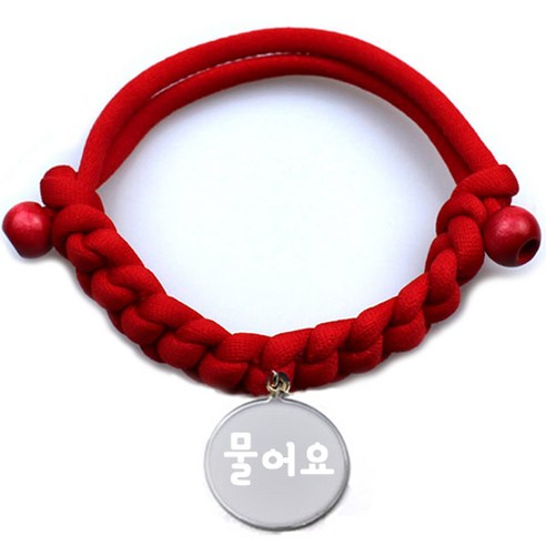 펫츠룩 데일리 목걸이 + 원형 펜던트 물어요, 목걸이(레드), 펜던트(실버)