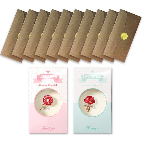 카네이션 땡큐 브로치 2종 + 럭셔리 펄 용돈봉투 10p, 브론즈, 1세트
