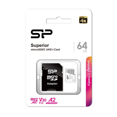 실리콘파워 micro SDXC Class10 Superior UHS-I 4K U3 A2 V30, 64GB