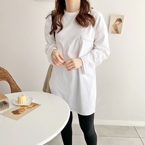여성용 오버핏 스티치 긴팔 티셔츠