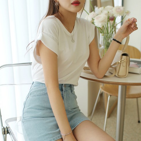 빼빼 여성용 소매롤업 반팔 티셔츠