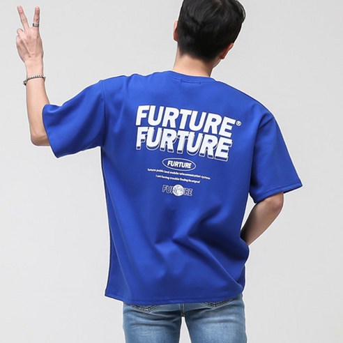 단군 남성용 오버핏 퓨쳐 반팔 티셔츠, 코발트