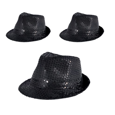 파티쇼 반짝이 신사 모자, 블랙, 3개