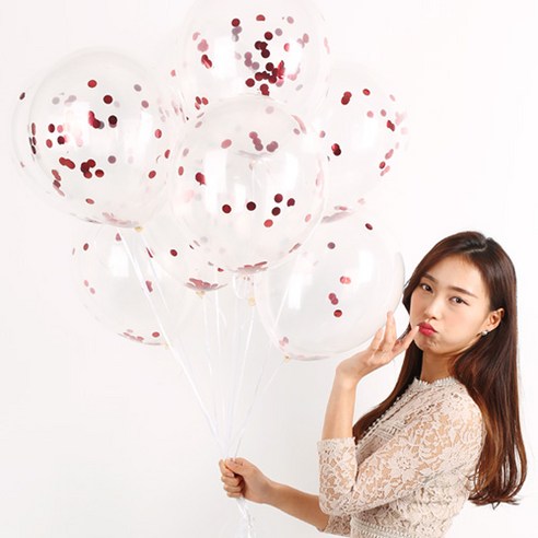 파티해 메탈릭 컨페티풍선 20p + 손펌프 랜덤발송 +컬링리본 + 스펀지닷 세트, 레드, 1세트