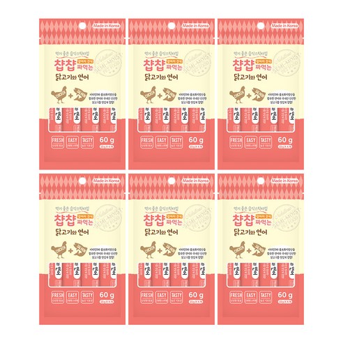 강아지 챱챱 짜먹는 습식간식, 혼합맛(닭고기/연어), 60g, 6개