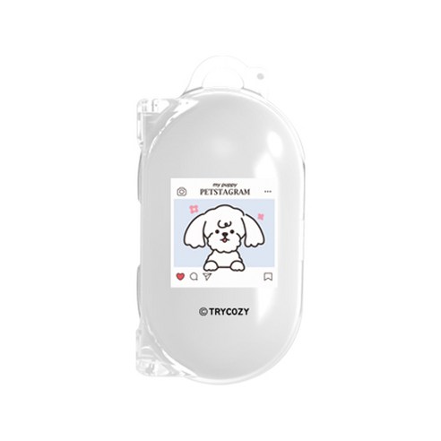 트라이코지 디자인 펫스타그램 갤럭시버즈 / 플러스 호환 클리어 투명 케이스 + 고리, 단일상품, 말티즈