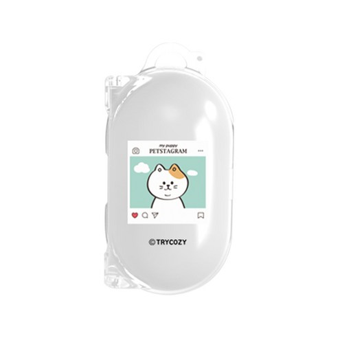 트라이코지 디자인 펫스타그램 갤럭시버즈 / 플러스 호환 클리어 투명 케이스 + 고리, 단일상품, 치즈