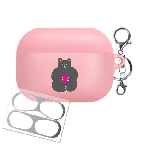 아이무이 뚱곰 소프트 에어팟 프로 케이스 + 철가루방지스티커 + 키링 세트, 단일상품, 핑크