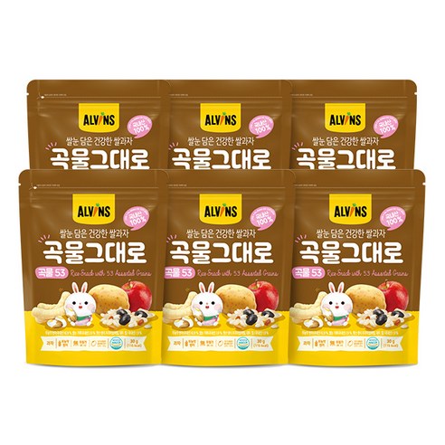 엘빈즈 쌀눈 담은 건강한 쌀과자 곡물 그대로, 곡물53, 6개, 30g