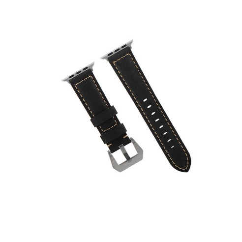 비쉐르 애플워치 3/4/5 실버 펜타곤 버클 레더 밴드 (38/40mm 호환 가능), 블랙, 1세트