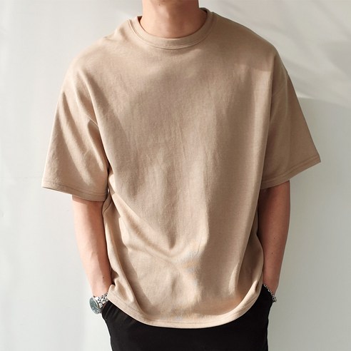 제이에이치스타일 남성용 오버핏 무지 반팔 티셔츠