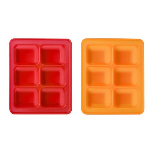 베니앙 실리콘 다용도 냉동 보관 멀티 큐브 6구 x 2종 세트, 레드, 오렌지, 2개